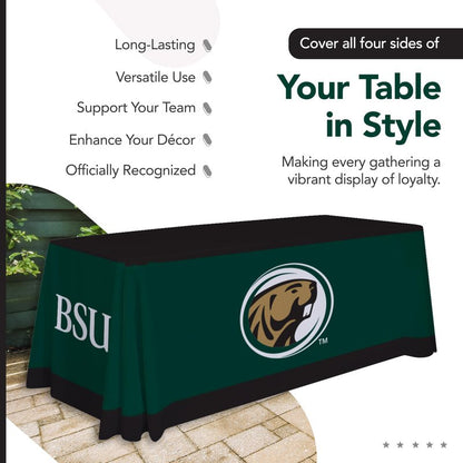 Victory Corps Bemidji State Beavers College Sports Printed Table Throw - NCAA Licensed - Polyester - School Tablecloth (Green, Black) (6' Draped)