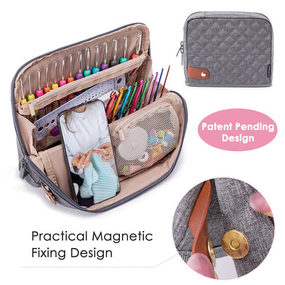 MYBAGZING Empty Crochet Hook Case - Stand Up Organizer with 30 Slots for Hooks & Needles, Accessories - Needles Set for Lovers, Kit for Beginners