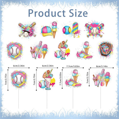 Regine Switzerland Ice Cream Drip Baseball Party Decorations - 36 Pcs Cupcake Toppers for Kids' Birthdays