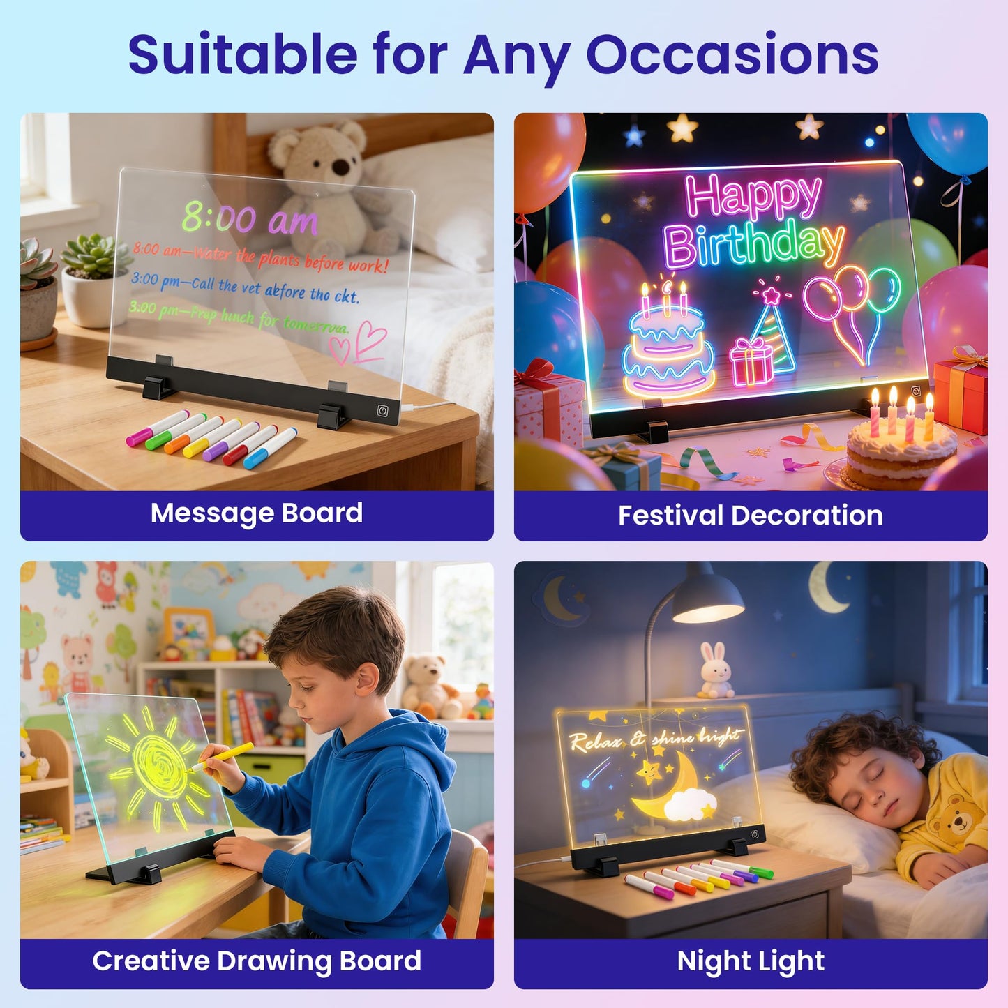 16 Inch LED Drawing Board for Kids - Light Up Doodle Board with 7 Colors Glow Effect, Dry Erase Drawing Tablet with Stand & Tracing Book, Birthday Gifts for Girls Boys Ages 4-12
