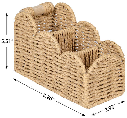CubesLand Bedside Table Desk Organizer Caddy, Remote Pen&Pencil Holder Cup, Makeup Brush Holder w/Scalloped Perfect for Home, Office Desk, Living Room Table Decor, 3 Slots Beige