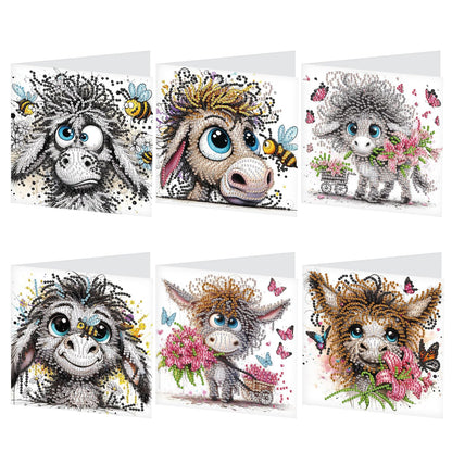 6 Pcs 30x15cm 5D Diamond Painting Greeting Cards Kits, Handmade Festival Greeting Cards with Envelopes DIY Diamond Art Crafts Birthday Cards Sparkling Designs for Birthdays Christmas Holiday (Donkey)