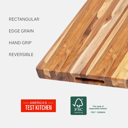 Teakhaus Cutting Board - Extra Large (XL) Wood Cutting Board with Grip Handles - Reversible Teak Edge Grain Wood - Knife Friendly - FSC Certified
