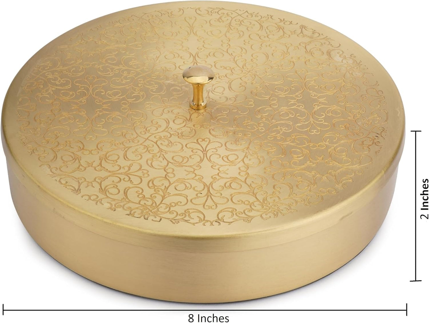 7 1 Ajuny Handcrafted Brass Spice Box Golden with Embossed Lid - Decorative Round Masala Canister Removable Spice