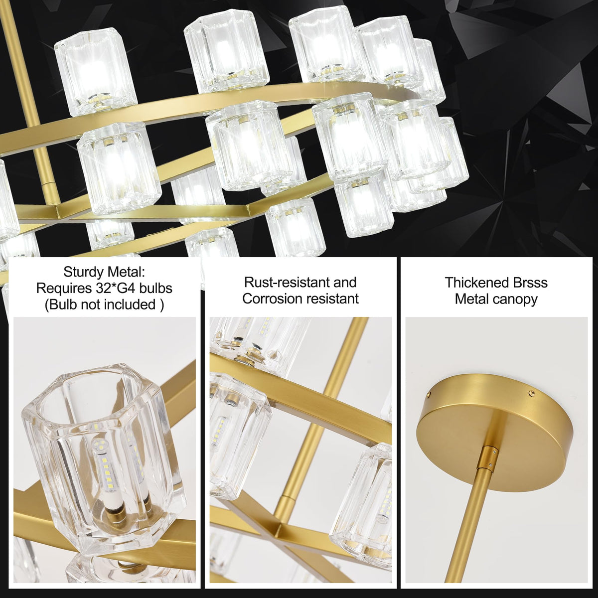 Leadtek 31.5 Inch Gold Wagon Wheel Chandelier, Modern Farmhouse Chandelier with K9 Crystal Chandelier Shade, for Dining Room Light Fixture, Kitchen Island, Entryway, Foyer