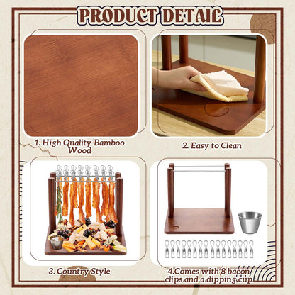 Wonderjune 2 Rows Bacon Rack Tray 13 Inch Bacon Display Holder Simple, Quick, and Easy to Use Serving Dishes for Wedding Home House Warming Gifts
