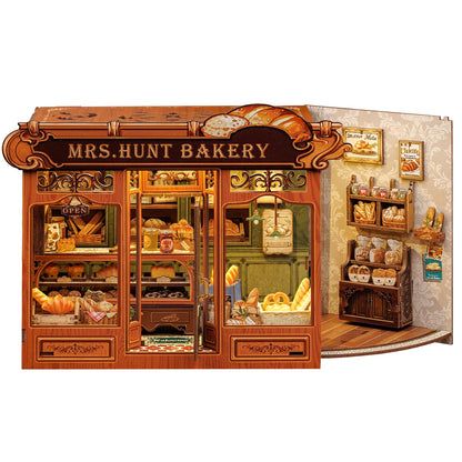 CUTEBEE Book Nook Kit - DIY Miniature House Bakery Dessert Shop Dollhouse Kit for Adults, Booknook Tiny House Bookshelf Decor 3D Wooden Puzzle, Gifts for Family, Friends (Mrs.Hunt Bakery)