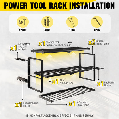 Hipidian Fathers Day Dad Gifts for Men, Power Tool Organizer Wall Mount- 300lb Capacity 3-Tier Storage Rack with 7 Drill Holders for Garage Tools, Best Birthday Gifts for Men Dad Husband