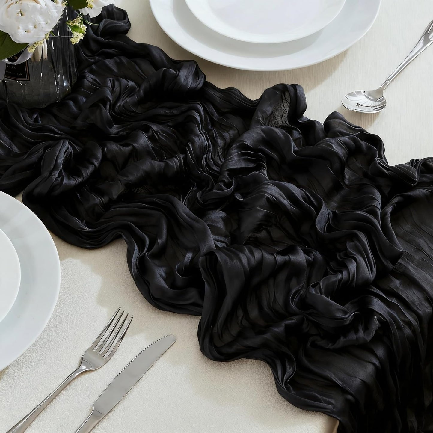 SRIZIAN 10ft Black Cheesecloth Table Runners, Wide Gauze Boho Table Runners for Bridal Shower Wedding Birthday Party