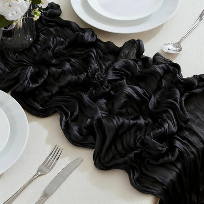 SRIZIAN 10ft Black Cheesecloth Table Runners, Wide Gauze Boho Table Runners for Bridal Shower Wedding Birthday Party