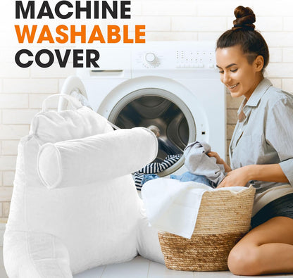 Cheer Collection Reading Pillow Chair - Chair Pillow with Arms and Detachable Neck Bolster for Bed & Couch - Machine