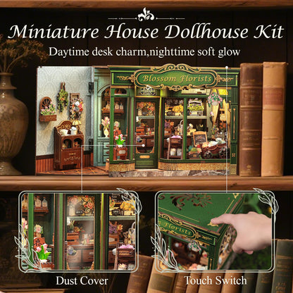 CUTEBEE Book Nook Kit, DIY Miniature House Kits for Adult and Teens, Dollhouse Booknook Tiny House, Bookshelf 3D Wooden Puzzle, DIY Craft Gifts for Family and Friends (Blossom Florists)