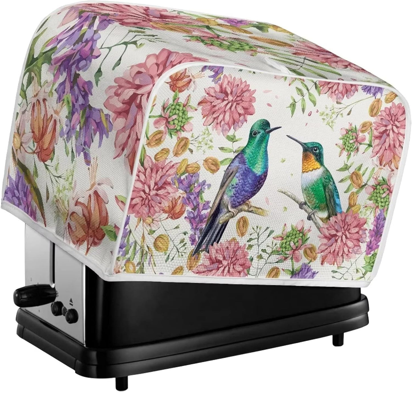 Hummingbird Floral Toaster Cover, Water-Resistant Kitchen Appliance Dust Protection for Most Standard 2 Slice Bread