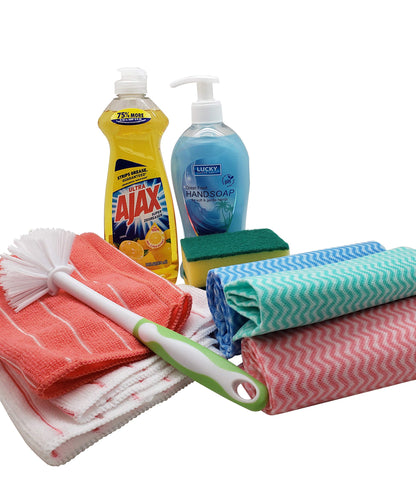 Dorm Room All Inclusive Kitchen Cleaning Kit comes with Dish soap, Sponges, Soap Hand Wash & More