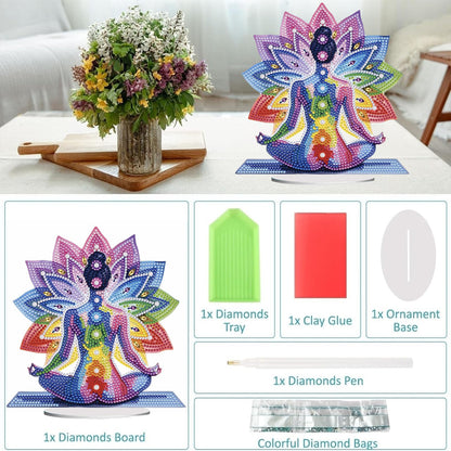 Diamond Painting Kits for Adults Beginners, 5D Full Drill Yoga Crystal Art Desktop Ornament, DIY Single Sided Home Office Desk Decor, Creative Craft Gift Set with Tools
