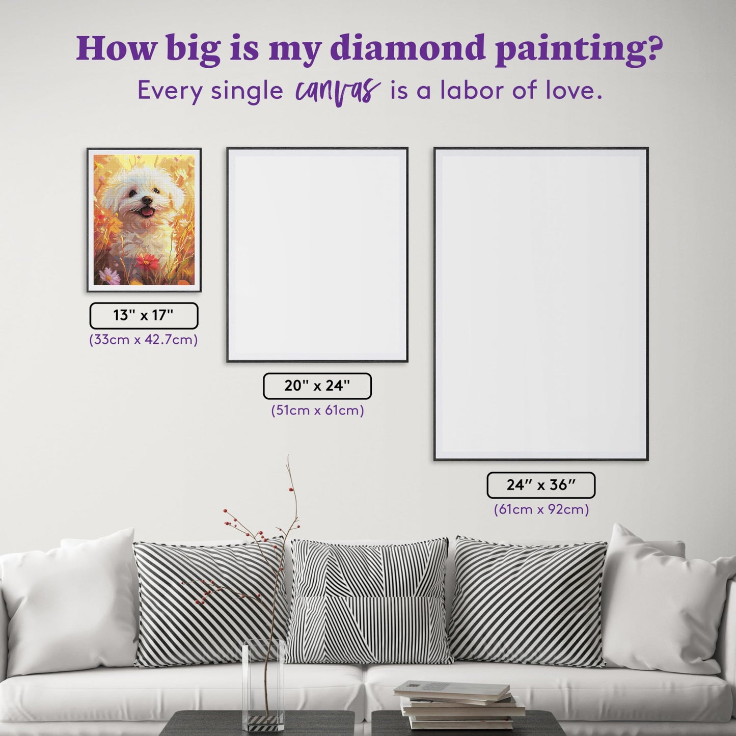 DIAMOND ART CLUB Fields of Joy - Maltese Diamond Painting Kit, Fun DIY Crafts for Adults, Round Diamond Art Canvas, 13" x 17" (33 cm x 42.7 cm)