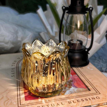VIVAHEARTH Tulip Votive Candle Holders Set of 12, Tea Light Candle Holder Glass for Table Centerpiece, Tealight Candle Holders for Wedding Déco, Birthday, Anniversary, Parties, and Holiday (Glod)