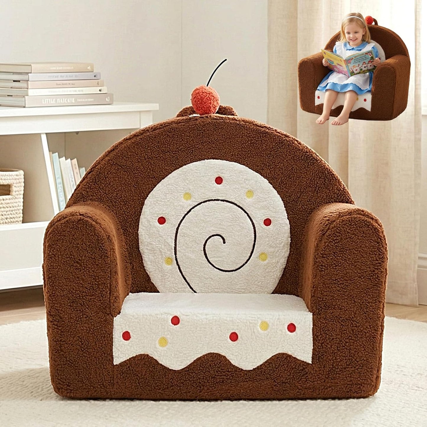 OUOZZZ 16, Toddler Chair for Ages Soft Sherpa Kids Sofa with Book Pocket & Carry Handle, Comfy Single-Seat Couch