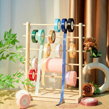 Menkxi 6 Tier Wooden Ribbon Organizer Ribbon Holder for Craft Room Storage Florist Spool Rack Wreath Making Supplies Gift Wrapping Organizer for Sewing Stabilizer Rolls Mothers Day Gift Spring Wedding