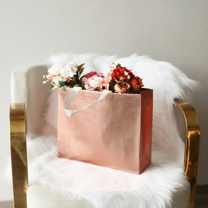 cabzymx 16 Pcs Rose Gold Reusable Gift Bags with Bases, 12.6x4.7x11 In Wedding Welcome Bags Bulk, Non-woven Holiday Party Bag for Birthday, Wedding, Parties, Halloween, Christmas