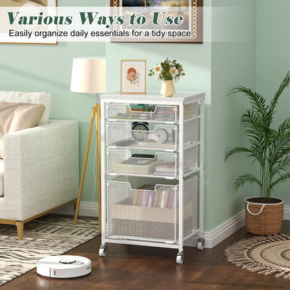 Sbanmao 4 Drawer Rolling File Cart with Wheels, Mobile Filing Cabinet for Home Office, Hanging File Organizer, Under Desk Storage, Multifunctional Utility Cart Printer Stand, White