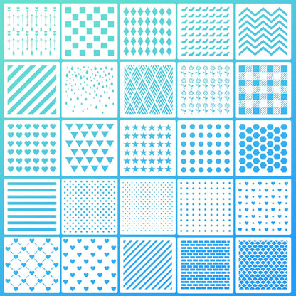 25 Pcs Cookie Stencils for Royal Icing Line Pattern Heart Dot Stars Baking Stencils for Sugar Cookie Decorating Baking Cake DIY and Craft Painting, 6x6 Inch
