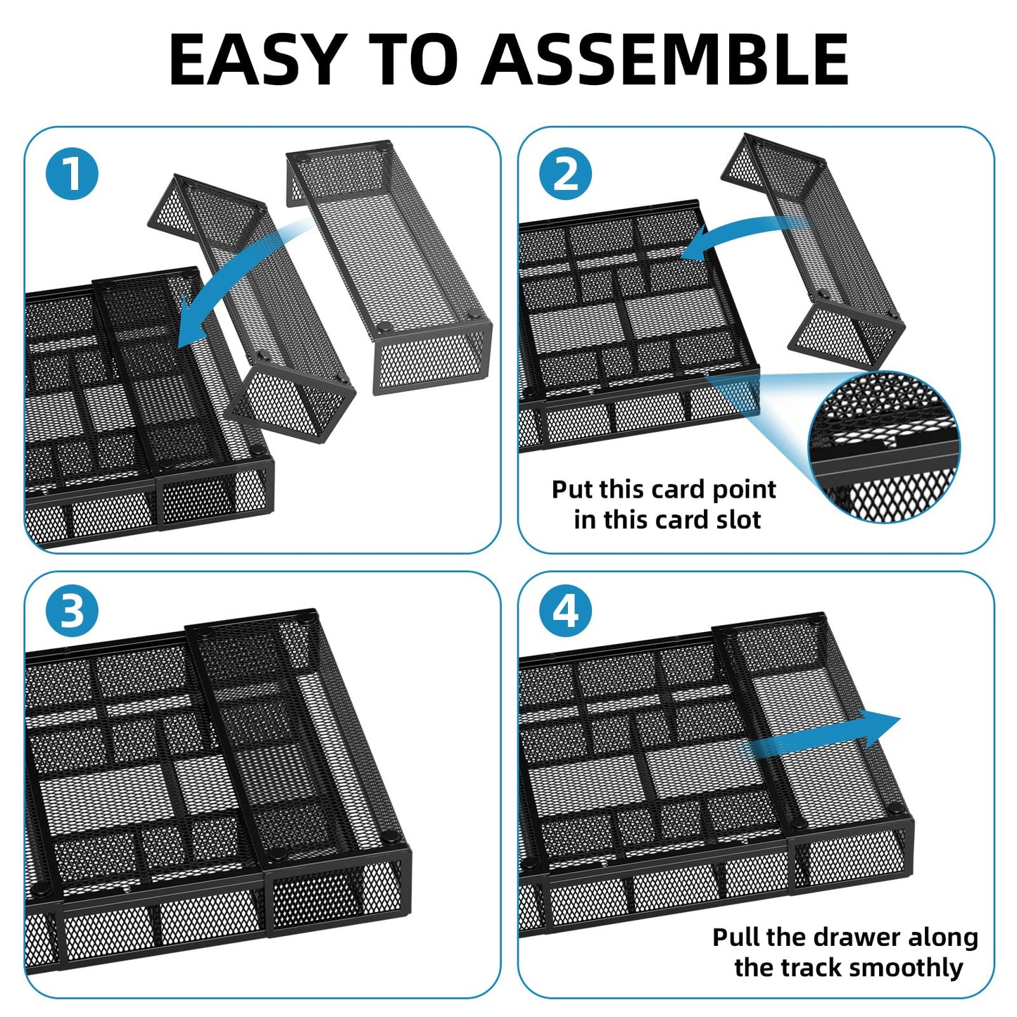 Marbrasse Expandable Desk Drawer Organizer, Mesh Drawer Organizer Tray with 10 Adjustable Compartments, Desk Organizers and Accessories, 5 Dividers Drawer for Office Supplies, Makeup & Vanity (Black)