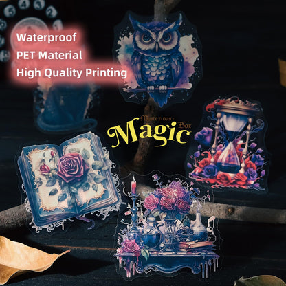 Miyouluna 120Pcs Gothic Fantasy PET Stickers with Organizer – 60 Unique Designs Waterproof Vintage Stickers for Scrapbooking, Journals, and DIY Crafts
