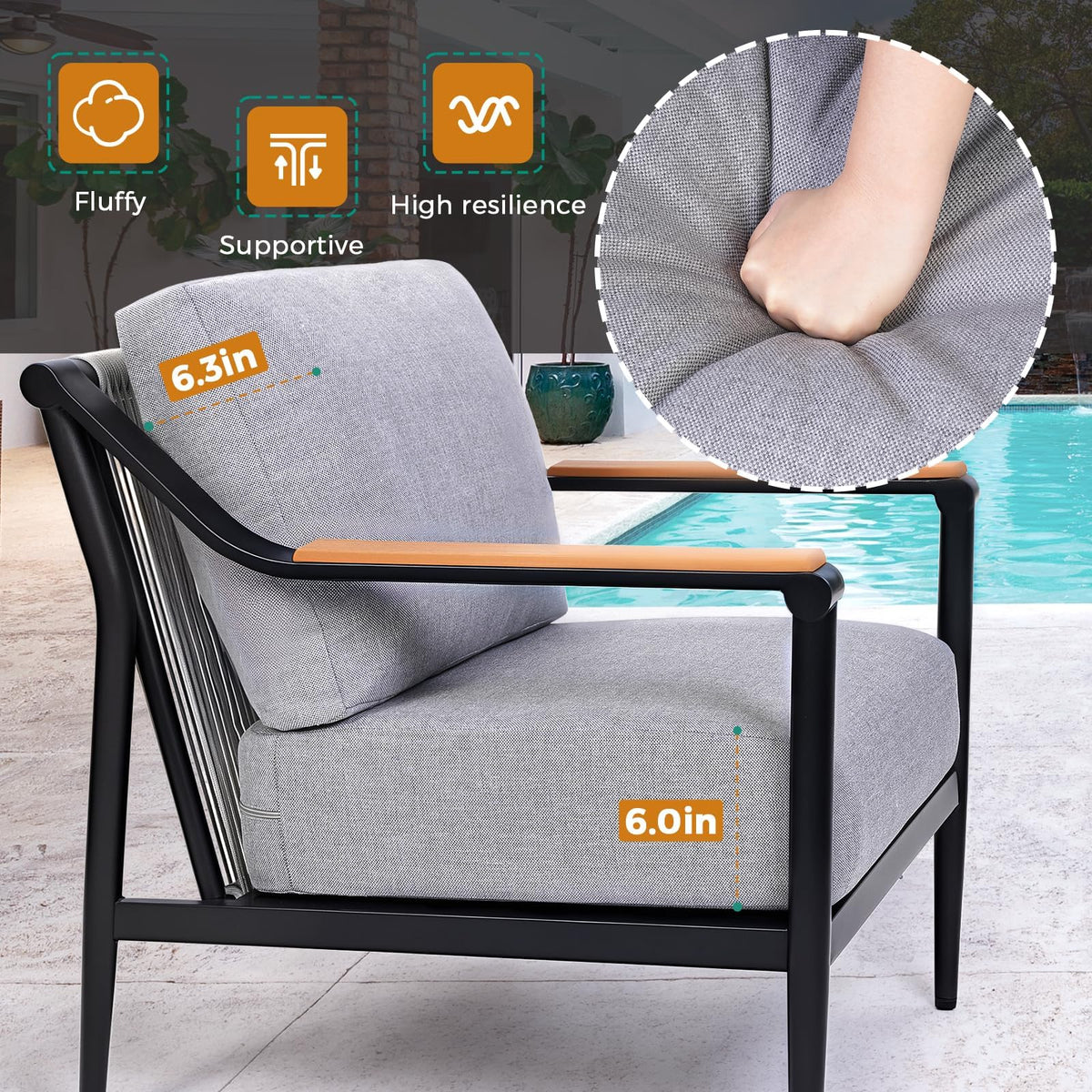 Jocoevol 4 Pieces Outdoor Sofa Conversation Set, 4 Seats Couch Set with Table, Metal Frame Rope Weaving Design UV Resistance Waterproof for Patio Garden Balcony, Grey