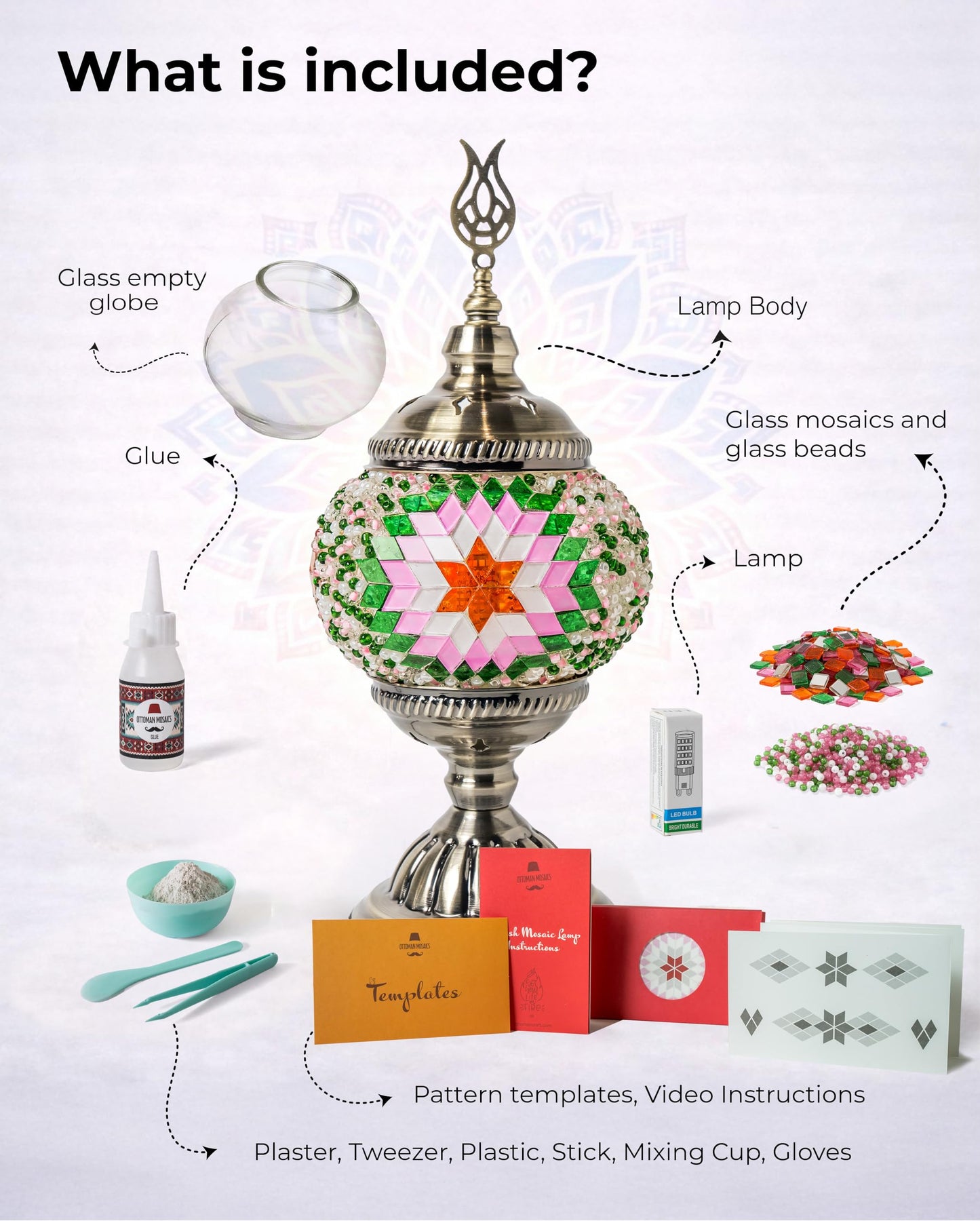Ottoman Mosaics Turkish Mosaic Lamp Kit | DIY Art & Craft Project for Adults | Make Your Own Handmade Lamp (Green)