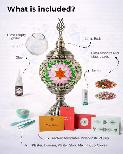 Ottoman Mosaics Turkish Mosaic Lamp Kit | DIY Art & Craft Project for Adults | Make Your Own Handmade Lamp (Green)