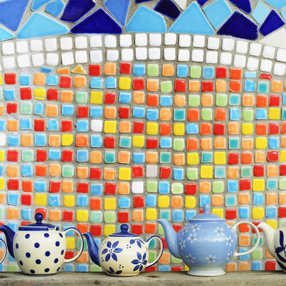 uxcell 205pcs Ceramic Mosaic Tiles, Bulk Stained Ceramic Mosaic Tiles Square Mosaic Kits for DIY Art Crafts, Handmade Art Craft Projects for Home Decor(200g, Mixed Blue)