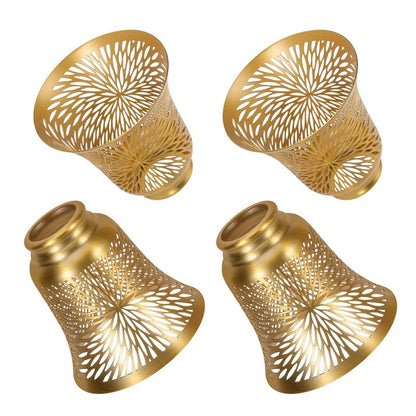 Ceiling Fan Replacement Globes, 4 Pack Chrysanthemum Pattern Fixture Replacement Globes Shades with 1-5/8" Fitter, ALUCSET 4.5" Height 4-3/4" Diameter, Metal Cover for Pendant Lamp-Yellow Brass&Gold
