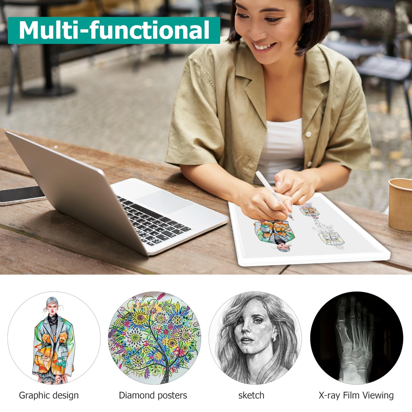Upgraded A4 LCD Written Tablet LED Copy Board, Ultra-Thin Dimmable USB Charging Writing Tablet Copy Board 2 in 1 Light Pad for Memo, Diamond Painting, Tattoo, Drawing, Graffiti, Stencil Making