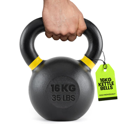 Rage Fitness Single Cast Iron Kettlebell | Powder Coated - Wide Handle Weights for Core & Glute Workouts; Swings, Squats, Deadlifts; Strength, Endurance & Flexibility for Men & Women