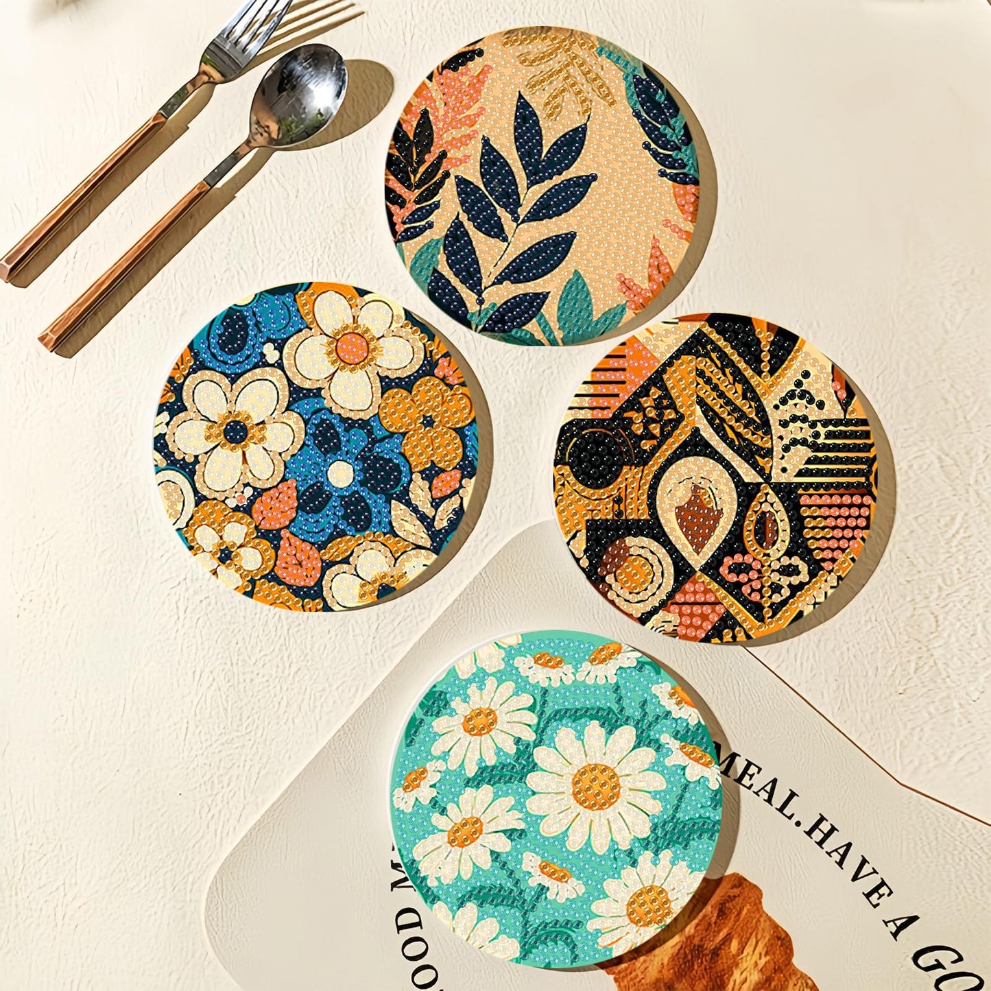 Reivworl 8 Pcs Flowers Diamond Art Coasters Kits, Flowers Diamond Art Kits for Adults, 5D Diamond Painting Coasters (4x4 Inch, with Holder Cork Pads)