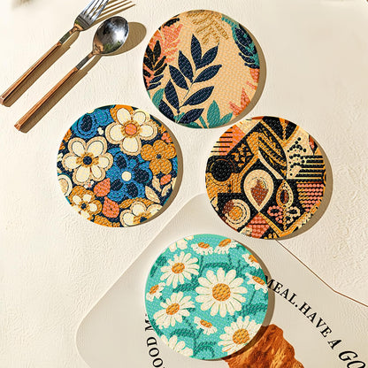 Reivworl 8 Pcs Flowers Diamond Art Coasters Kits, Flowers Diamond Art Kits for Adults, 5D Diamond Painting Coasters (4x4 Inch, with Holder Cork Pads)