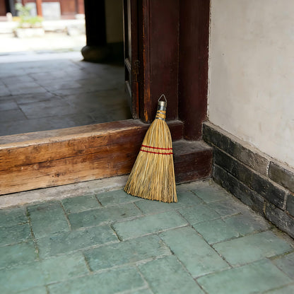 12 Inch Corn Handmade Broom Mini Whisk Made of Natural Corn Broom Straw with a Solid Metal Hang Design for Outdoor Car Porch Debris Dust Dirt Driveways Sidewalks Halloween