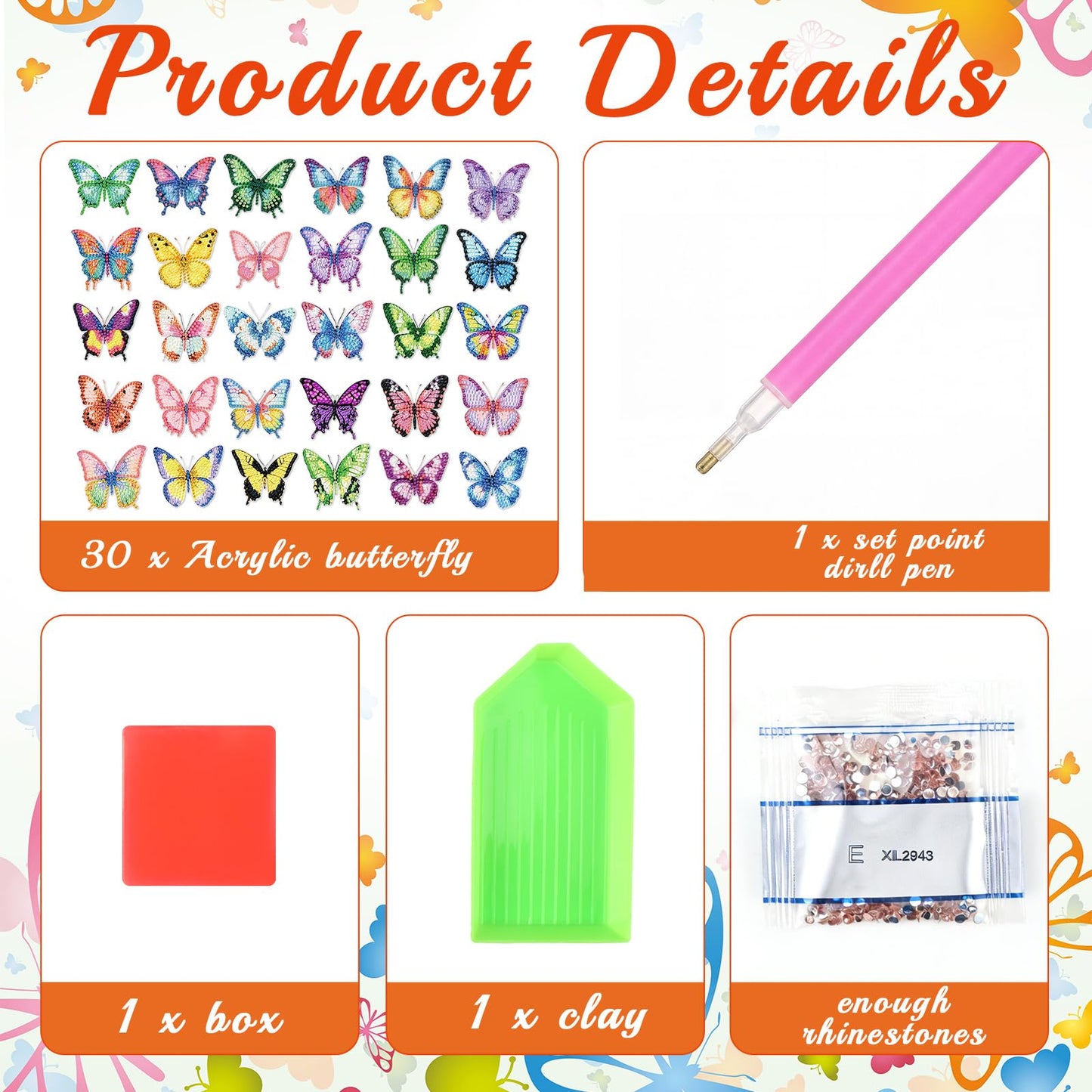 Xuhal 30 Pcs 3D Butterfly Diamond Art Kits for Adults Spring Diamond Painting for Beginner DIY Crafts Gift 5D Rhinestone Gem Art Butterfly Kit with Adhesive Dot for Home Refrigerator Spring Wall Decor