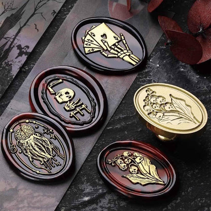Halloween Wax Seal Stamp Kit - Ychostamp Crow, Butterfly, Ticker, Skull Sealing Wax Stamps, 7Pcs Vintage Brass Seals for Spooky Envelope, Party Invitation