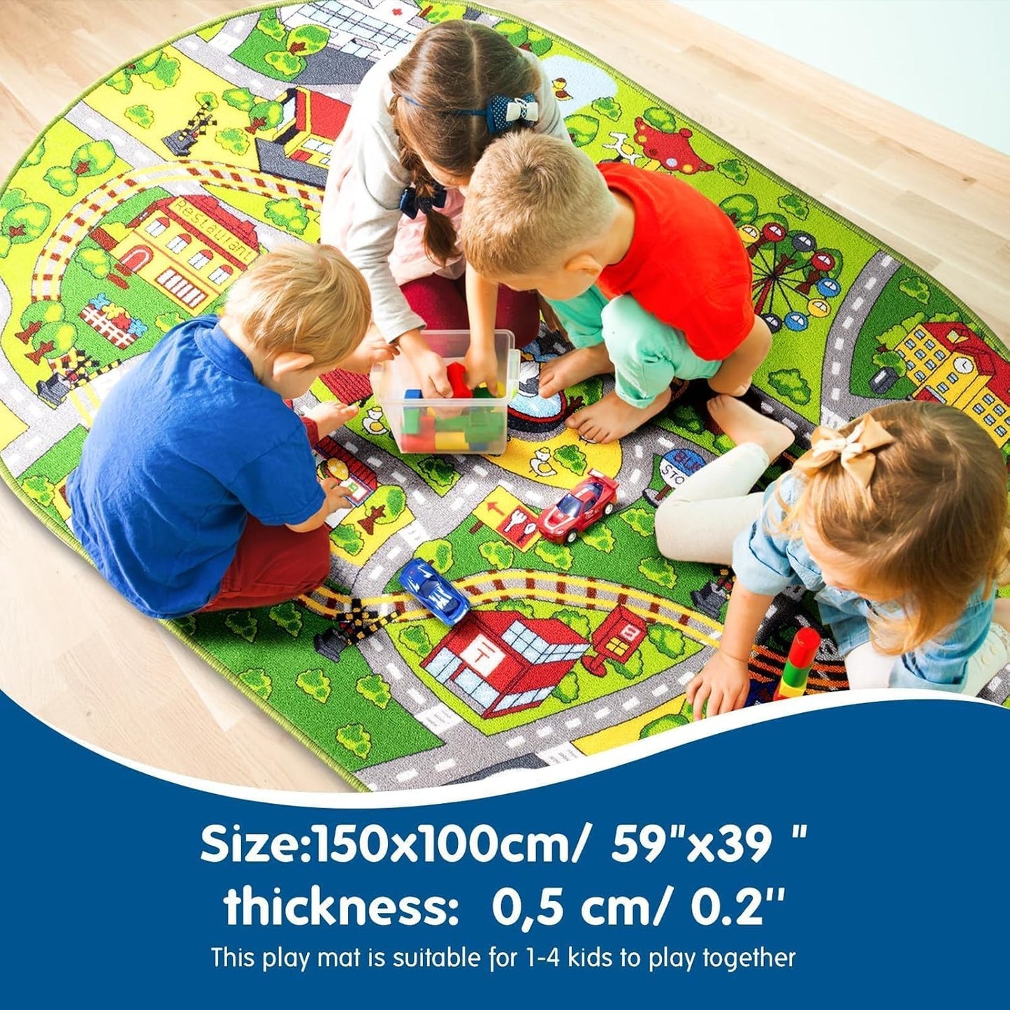 59 39 inches Booooom Jackson Kids Car Mat Train Rug Play Mat, x