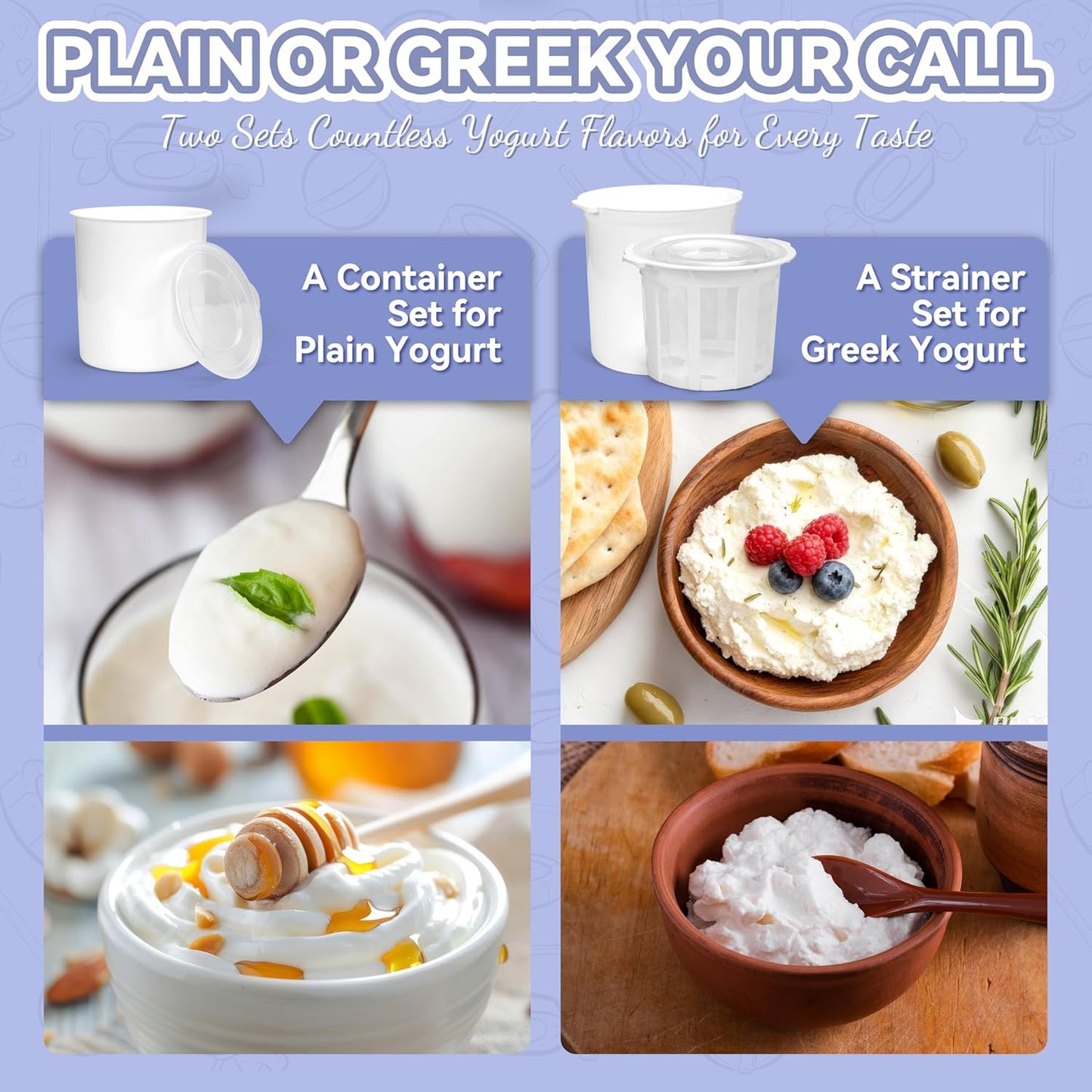 Party Desserts 2 (2 Party Dessert Electric Greek Yogurt Maker Machine with Strainer, Automatic Yogurt Maker for Home