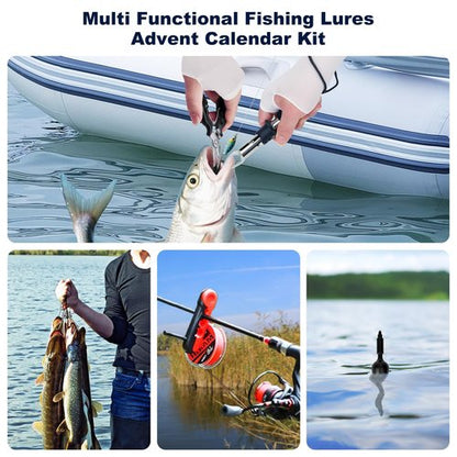 Fishing Advent Calendar 2026, 24 Days Christmas Countdown Calendar Fishing Lures Set with Soft/Hard Lures and Tools, Surprise Gifts for Men Adult Teen Boys Fish Lovers