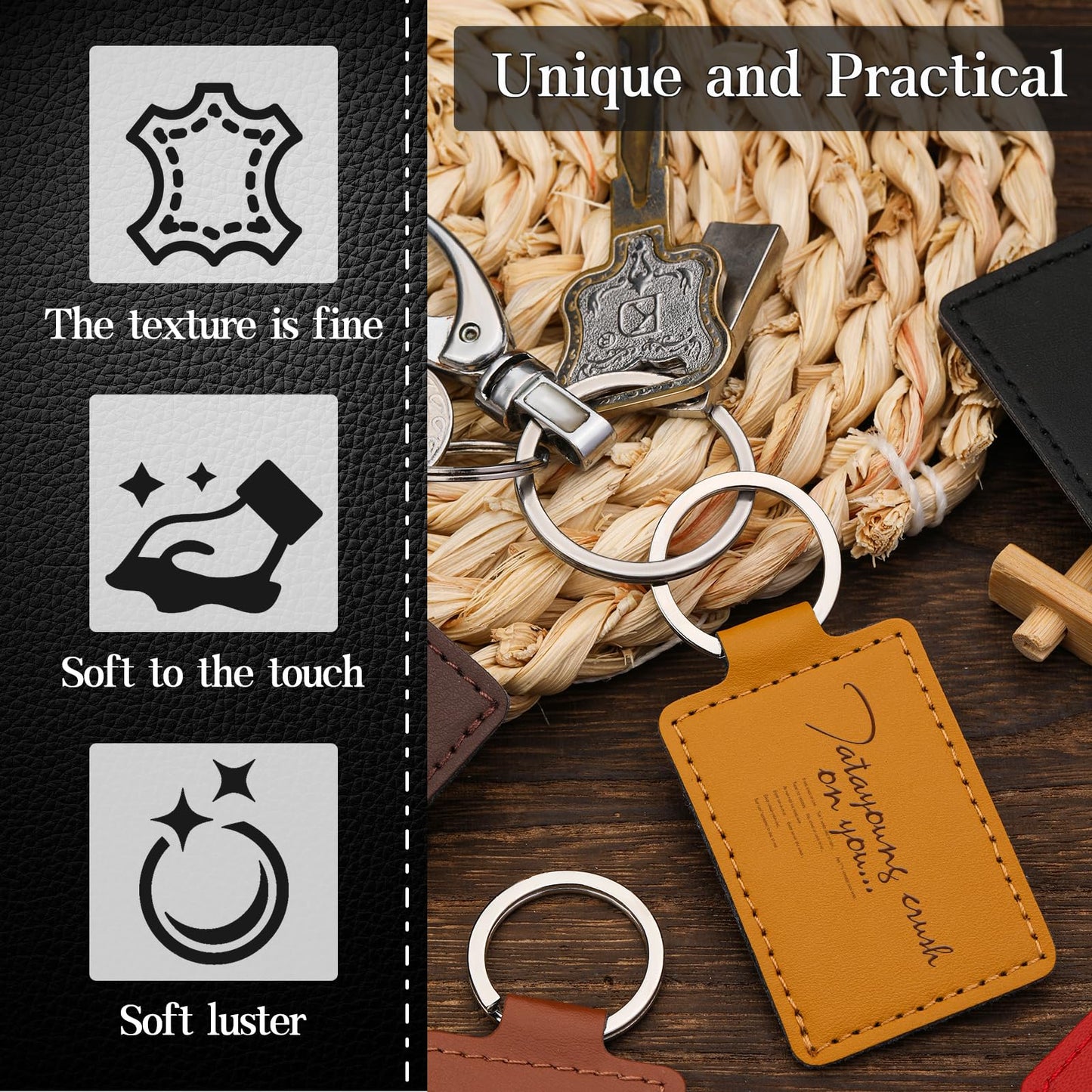 Tikjiua 30 Pcs Leather Key Fob Kit, Rectangular Leather Keychain Blanks with Keychain Rings, PU Laser Engraving Key Chain, Stamping Diy Crafts for Leather Working