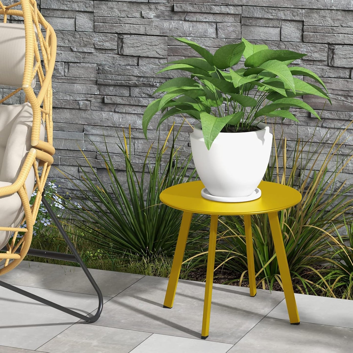 Round Outdoor Side Table with Square Feet - Perfect for Patios and Balconies