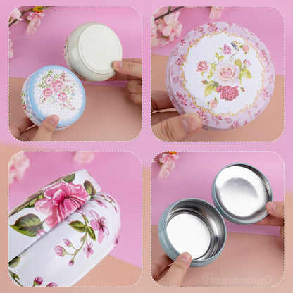 Framendino, 6 Pack Mini Tin Box Floral Pattern Round Tinplate Tins Coin Containers for Jewelry Storage Case