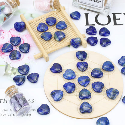 NUKAYAI 20PCS Lapis Lazuli Stone Crystal Heart Shaped Stones Polished Healing Crystals Natural Cute Pocket Trinket Gemstone Reiki Wholesale Set Balancing Meditation Mothers Day Bulk Gifts for Women