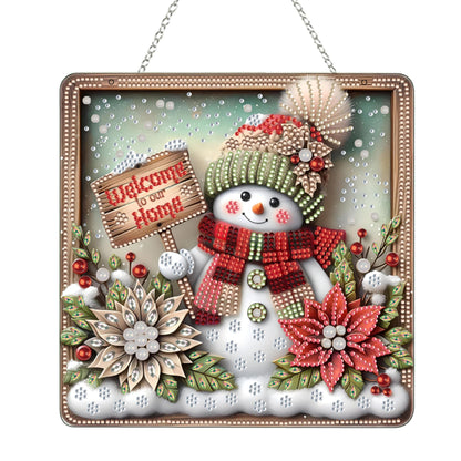 Diamond Art Hanging Kit for Adult,Special Shaped Rhinestone,DIY Acrylic Diamond Art Painting Window Pendants Home Garden Wall Hanging Kits Hanging Ornament,Double Sided. (Christmas Snowman-1)