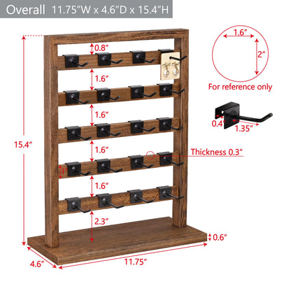 Ikee Design 5 Tiers Free Assemble Wooden Jewelry Display Rack with 20 Removable Metal Hooks,Earring Card Display Stand,Jewelry Organizer,Bracelet Organizer,Keychain Display Stand,Brown Color