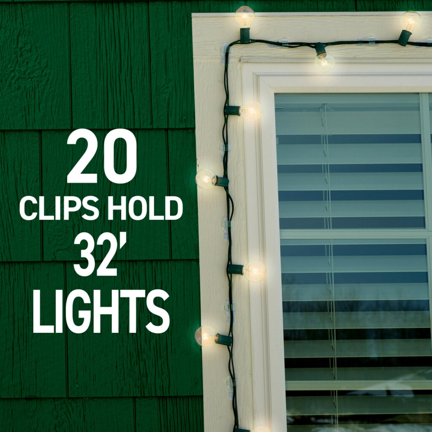 Command Outdoor Light 4 Pack of 16 Clear Clips and 20 Strips, Damage Free Hanging with Adhesive Strips, Wall Clips for Hanging Outdoor Lights and Cables Outside